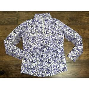 IBKUL Kinsley Lavender & White Mock Zipper Long Sleeve Top 50 SPF Sz S NEW